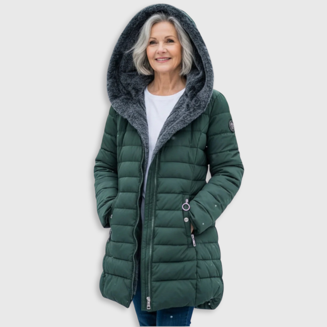 Olivia Plush-Hood Quilted Winter Coat