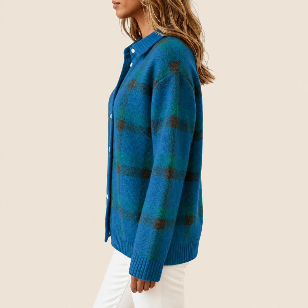 Harlow Teal Plaid Knit Cardigan