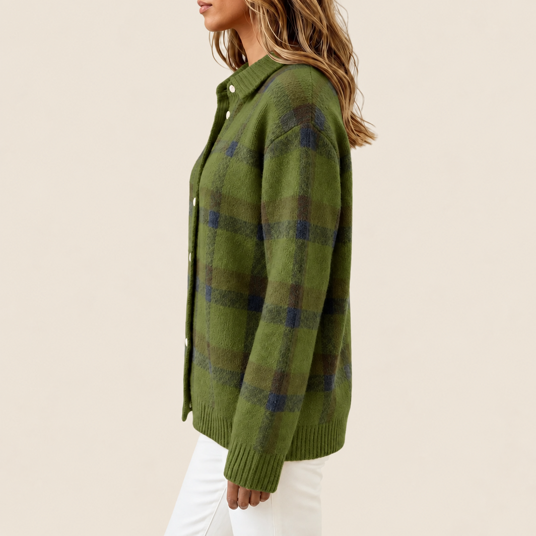 Harper Olive Plaid Knit Cardigan