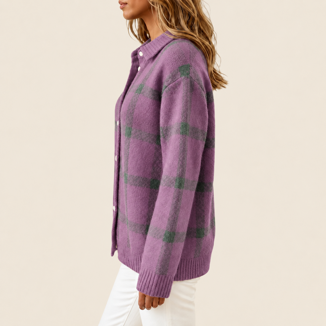 Hallie Lavender Plaid Knit Cardigan
