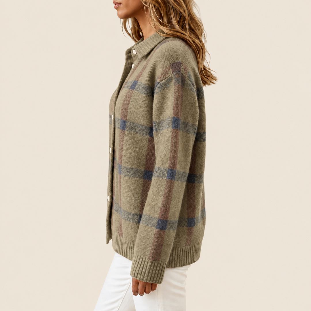 Hazel Taupe Plaid Knit Cardigan