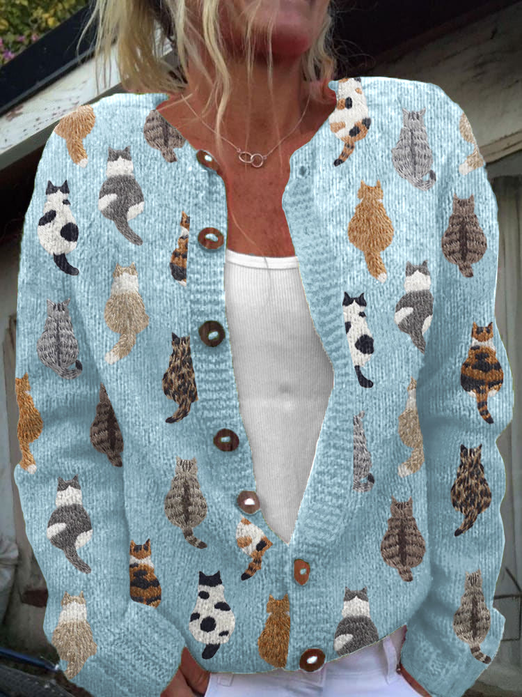 Charlotte Cat-Pattern Knit Cardigan