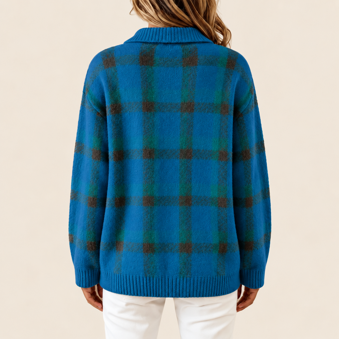 Harlow Teal Plaid Knit Cardigan