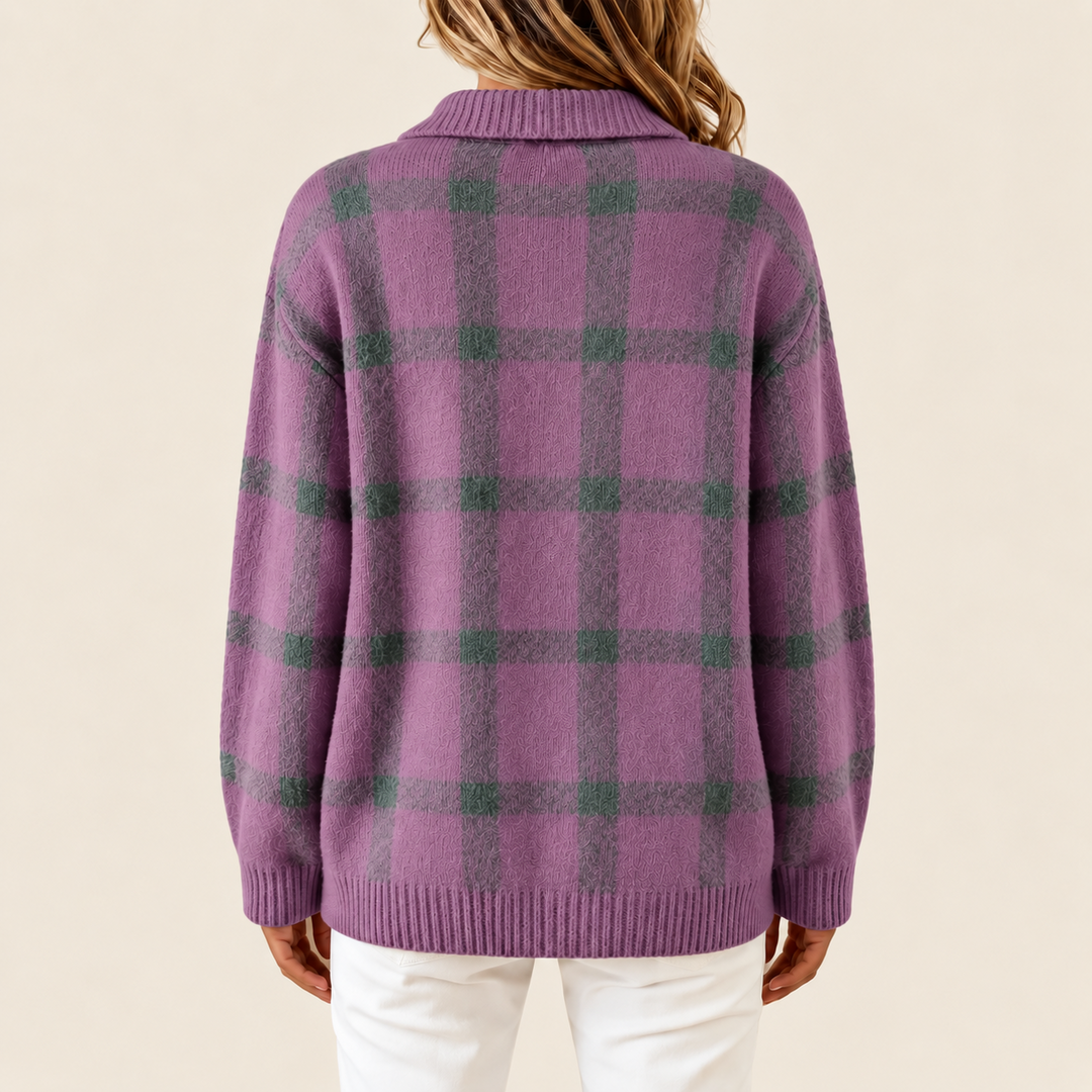 Hallie Lavender Plaid Knit Cardigan