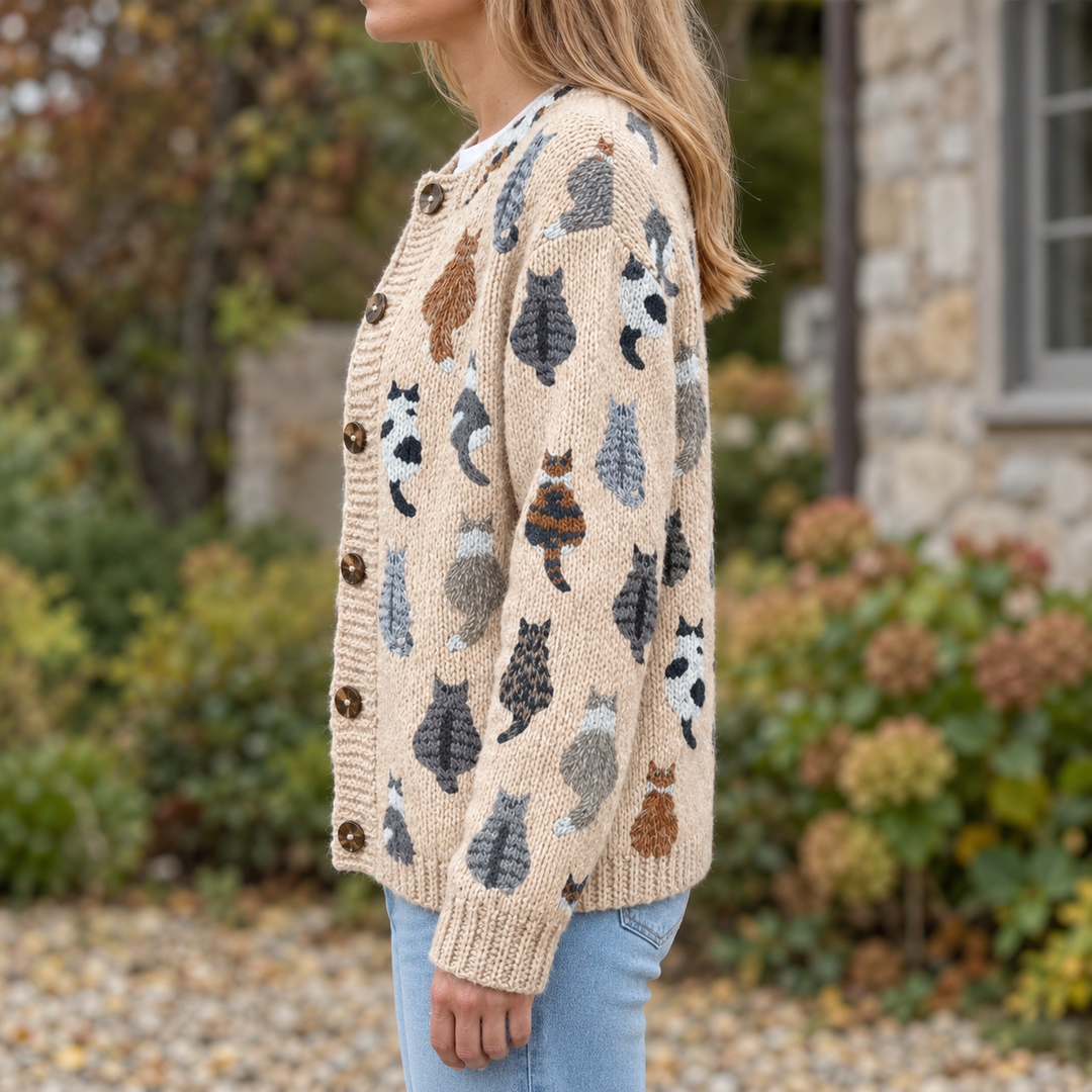 Charlotte Cat-Pattern Knit Cardigan