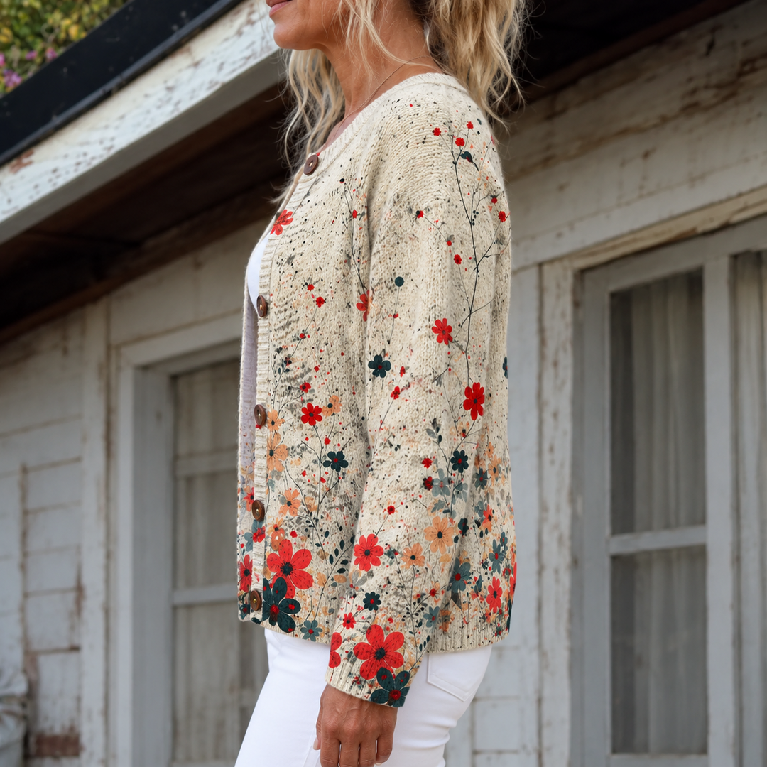 Sabine Cascading-Floral Knit Cardigan