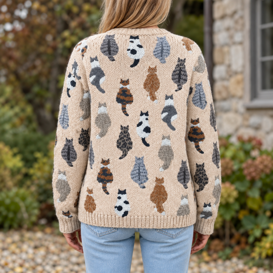 Charlotte Cat-Pattern Knit Cardigan