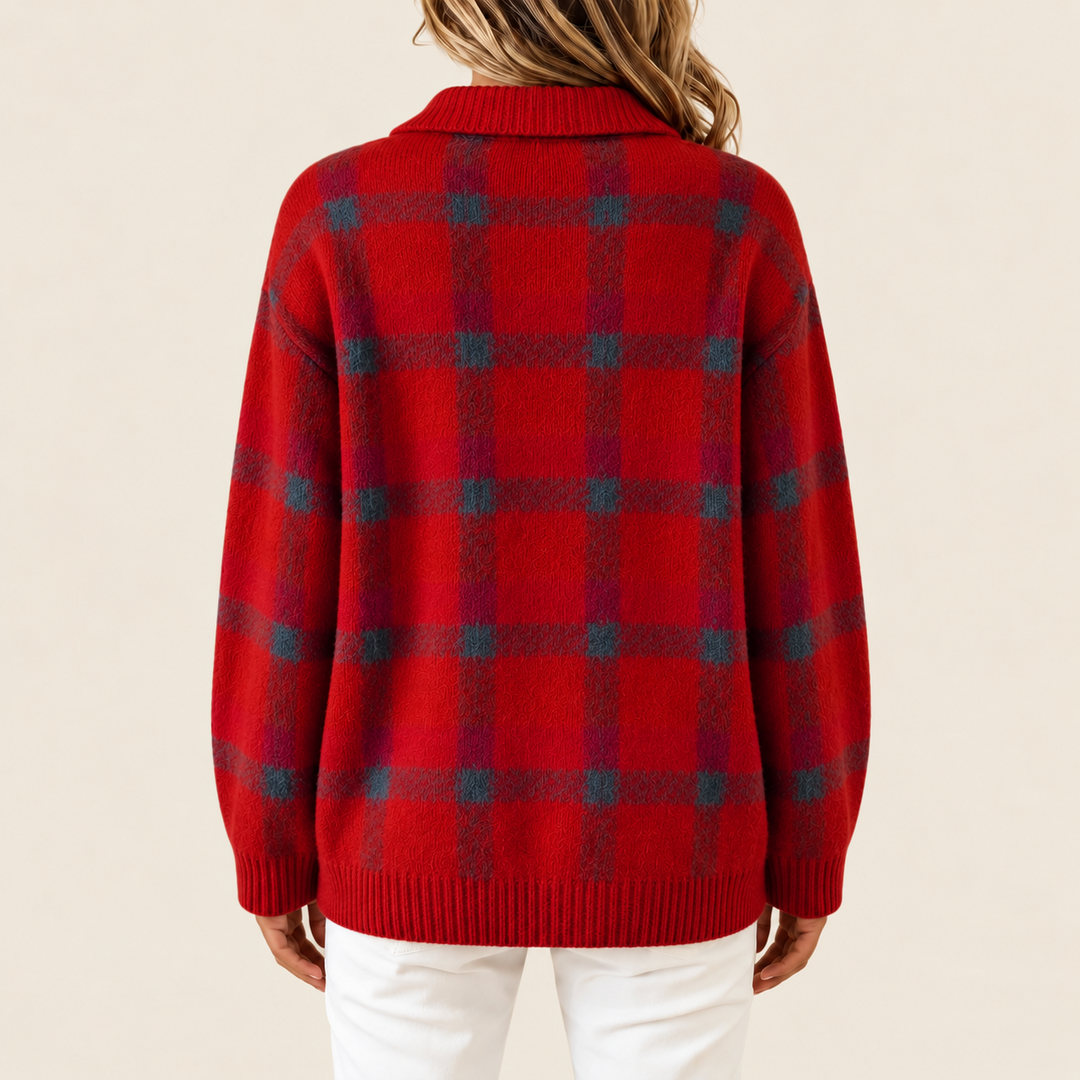 Harriet Crimson Plaid Knit Cardigan