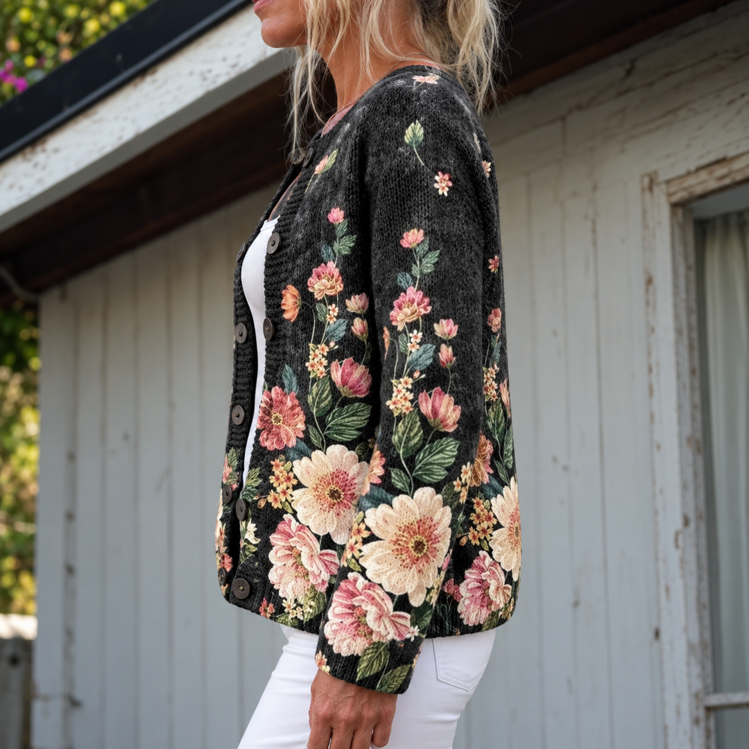 Kiara Botanical-Print Knit Cardigan