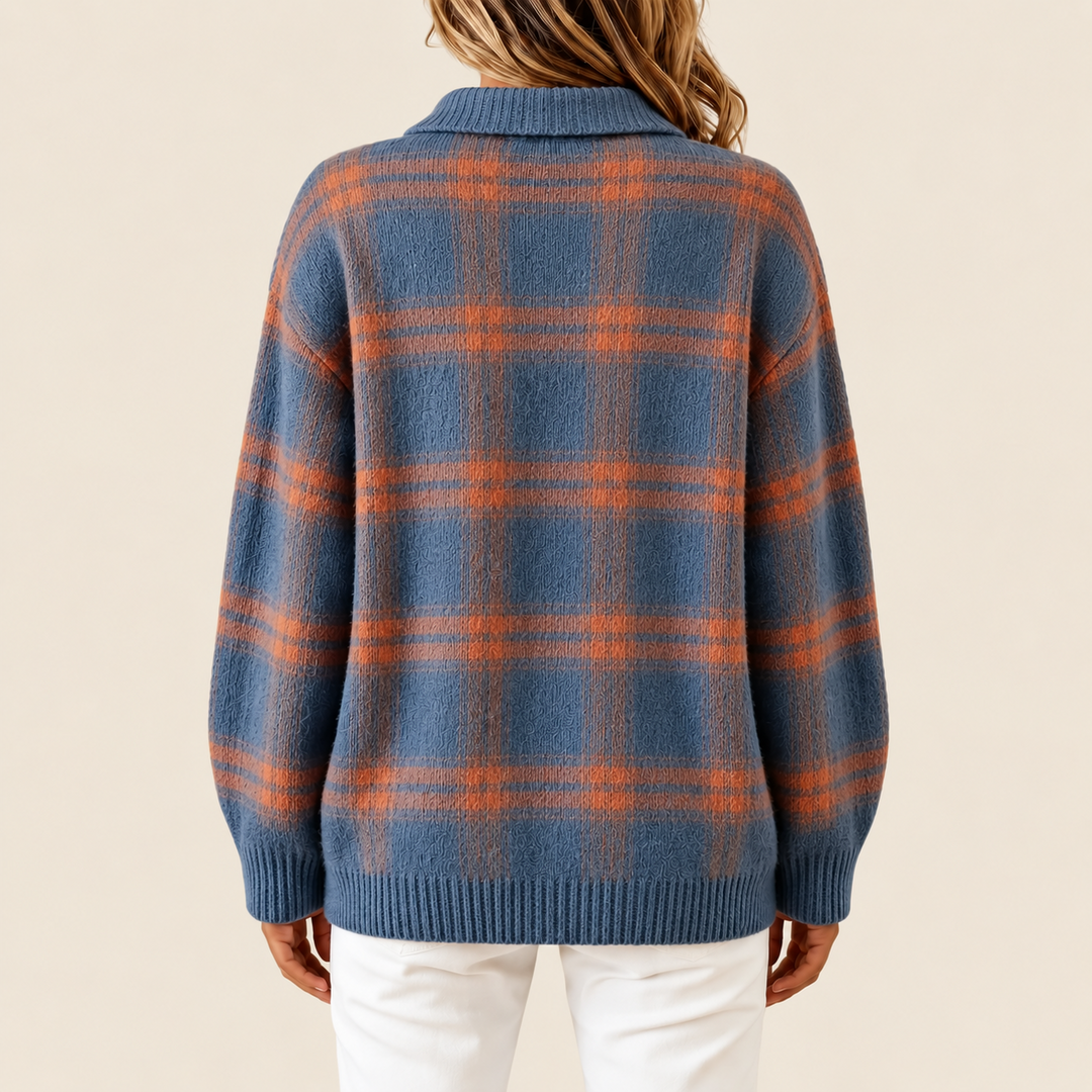 Hadley Blue & Rust Plaid Knit Cardigan