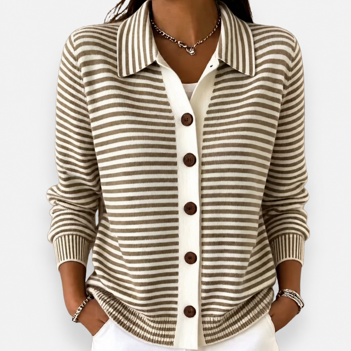 Nola Striped Collared Knit Cardigan