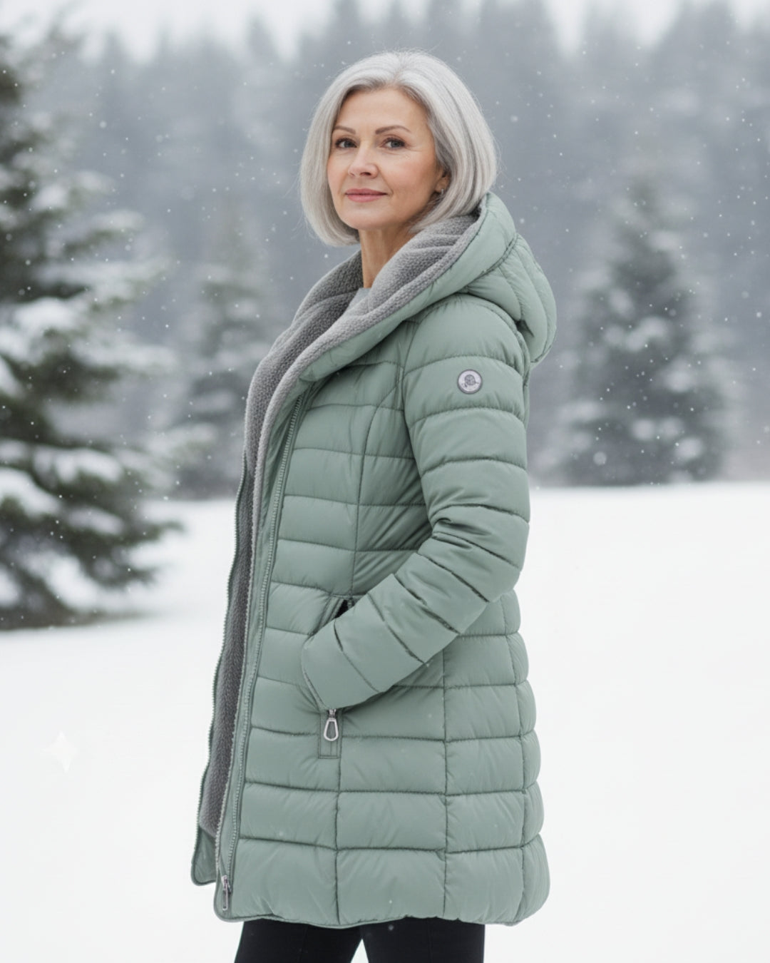 Olivia Plush-Hood Quilted Winter Coat