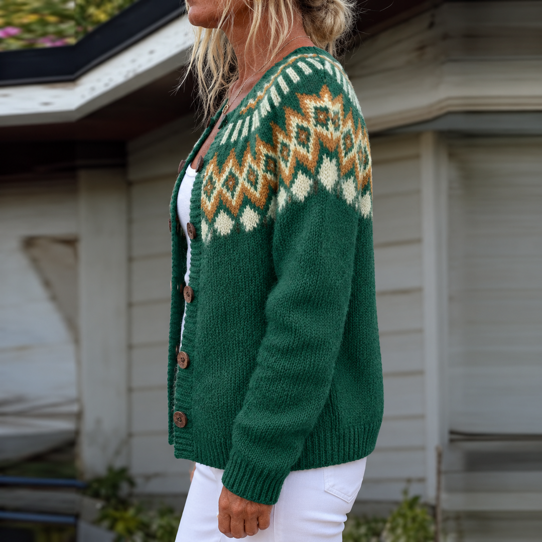 Natalie Geometric-Yoke Knit Cardigan