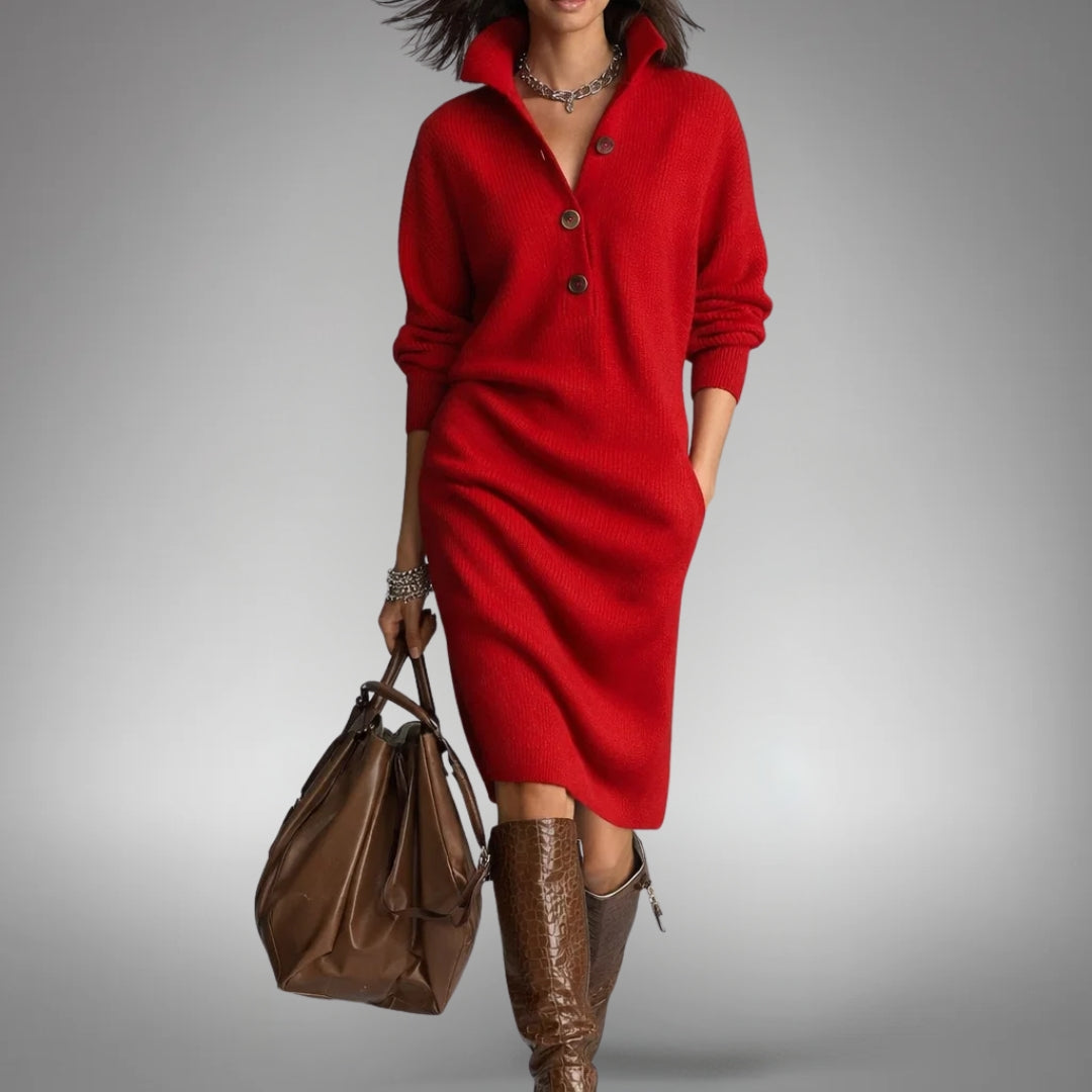 Eliana Button-Collar Knit Dress