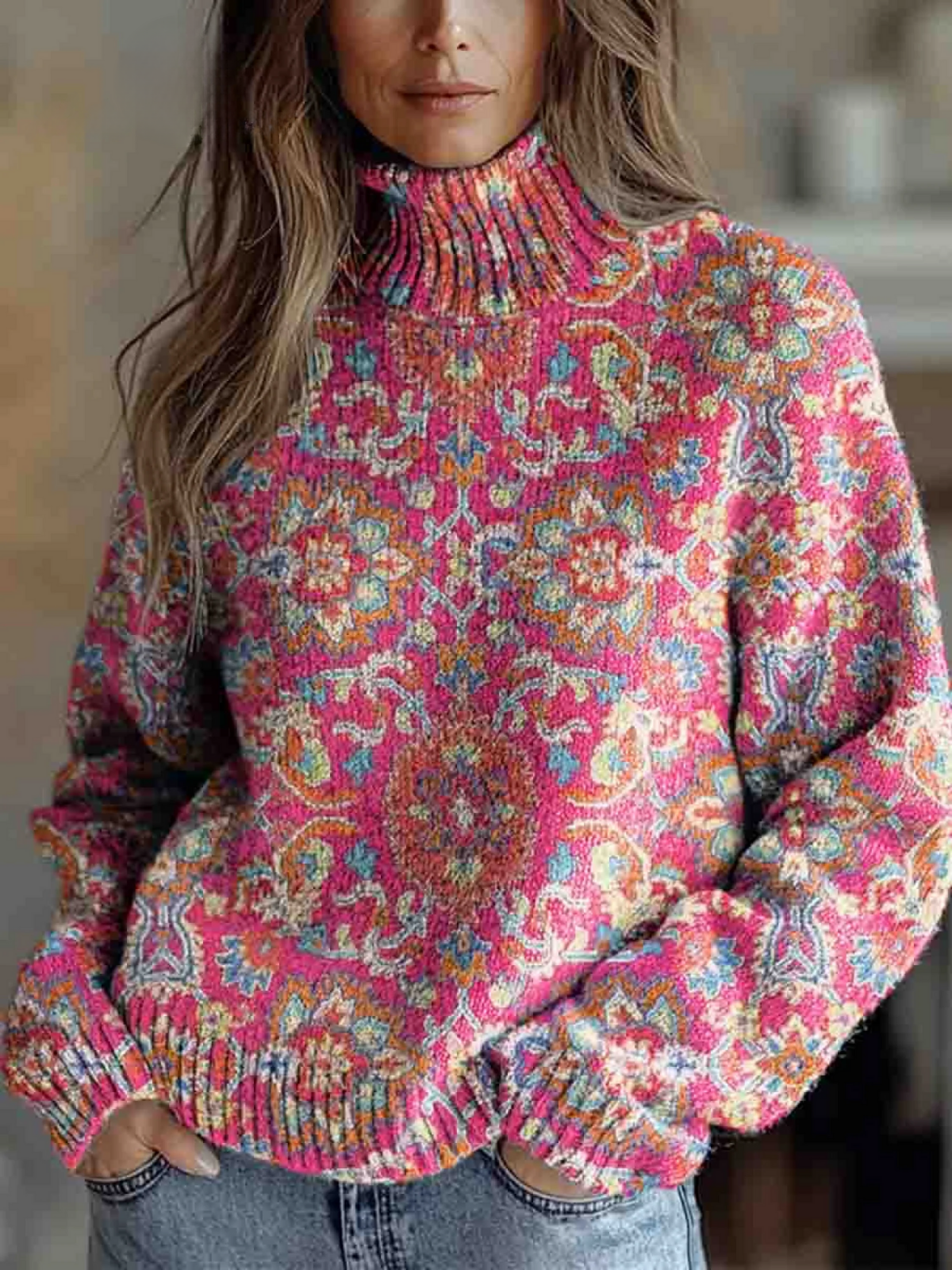 Isla Retro Paisley Turtleneck Sweater