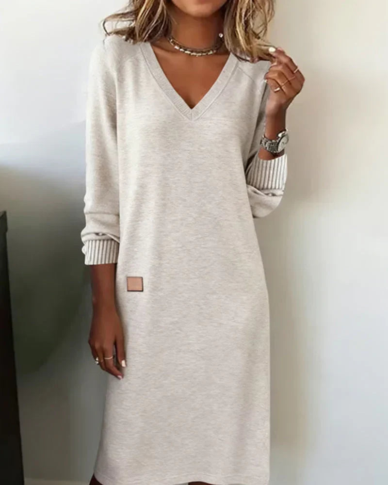 Celia Striped-Cuff Sweater Dress