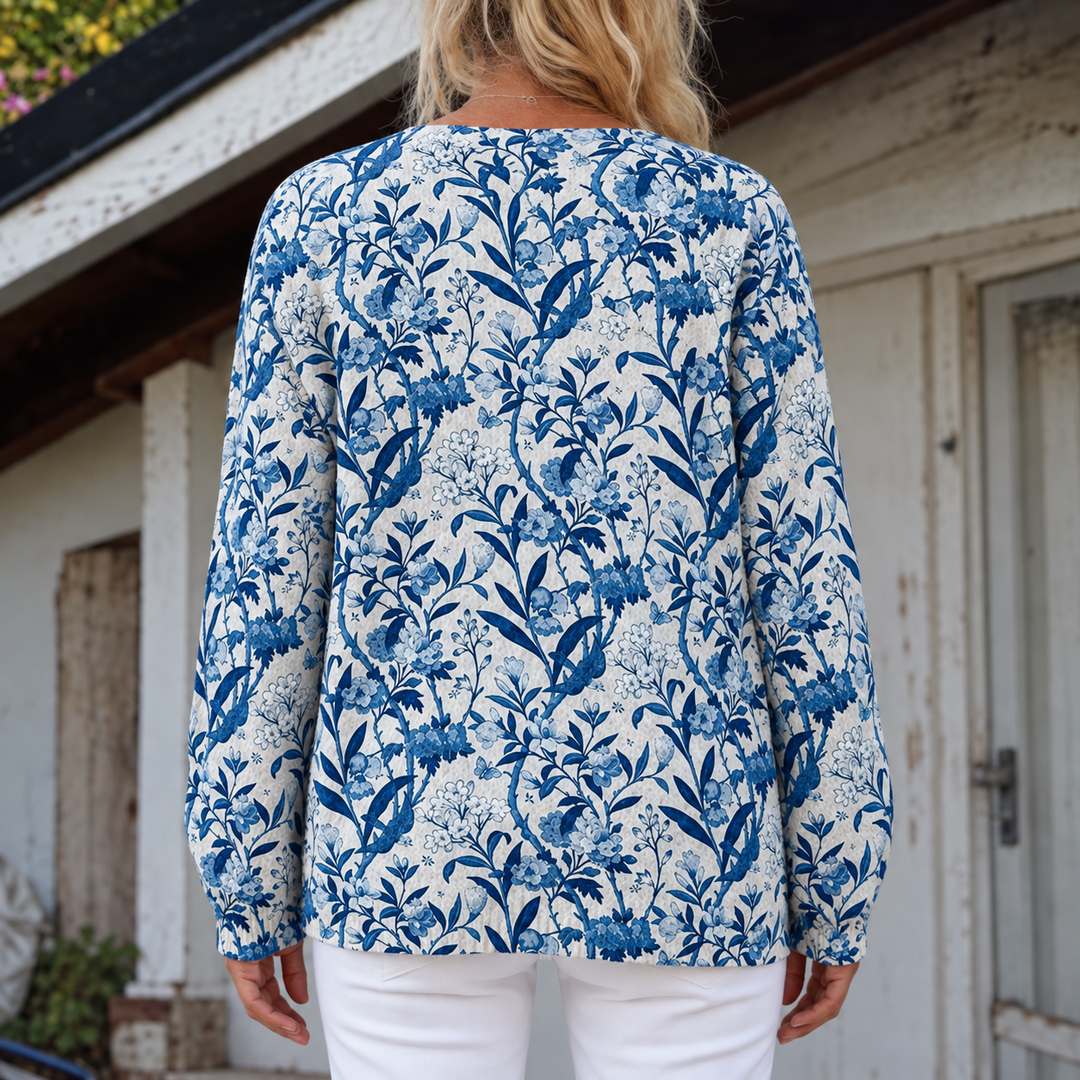 Tessa Blue Botanical Knit Cardigan