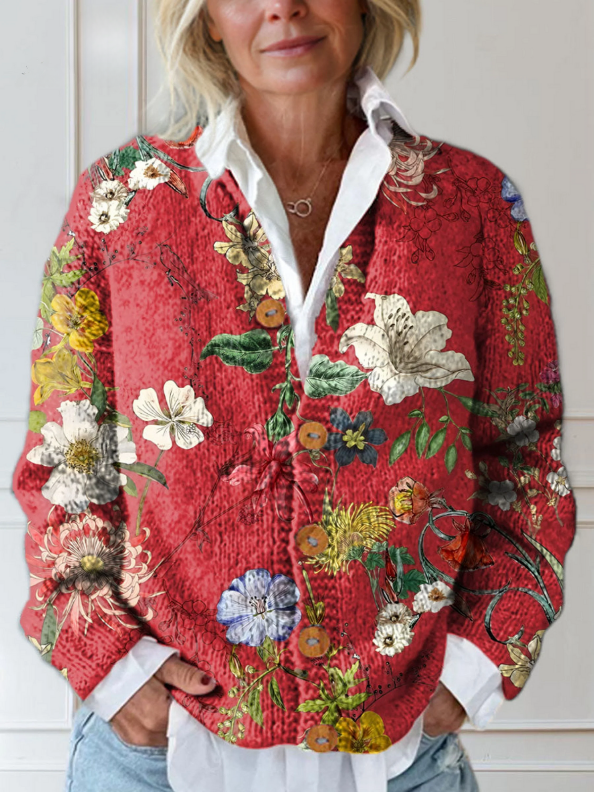 Camille Botanical Art Knit Cardigan