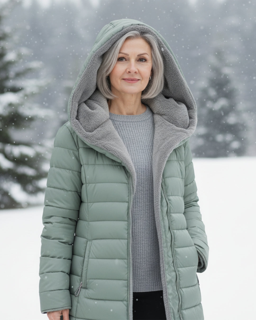 Olivia Plush-Hood Quilted Winter Coat