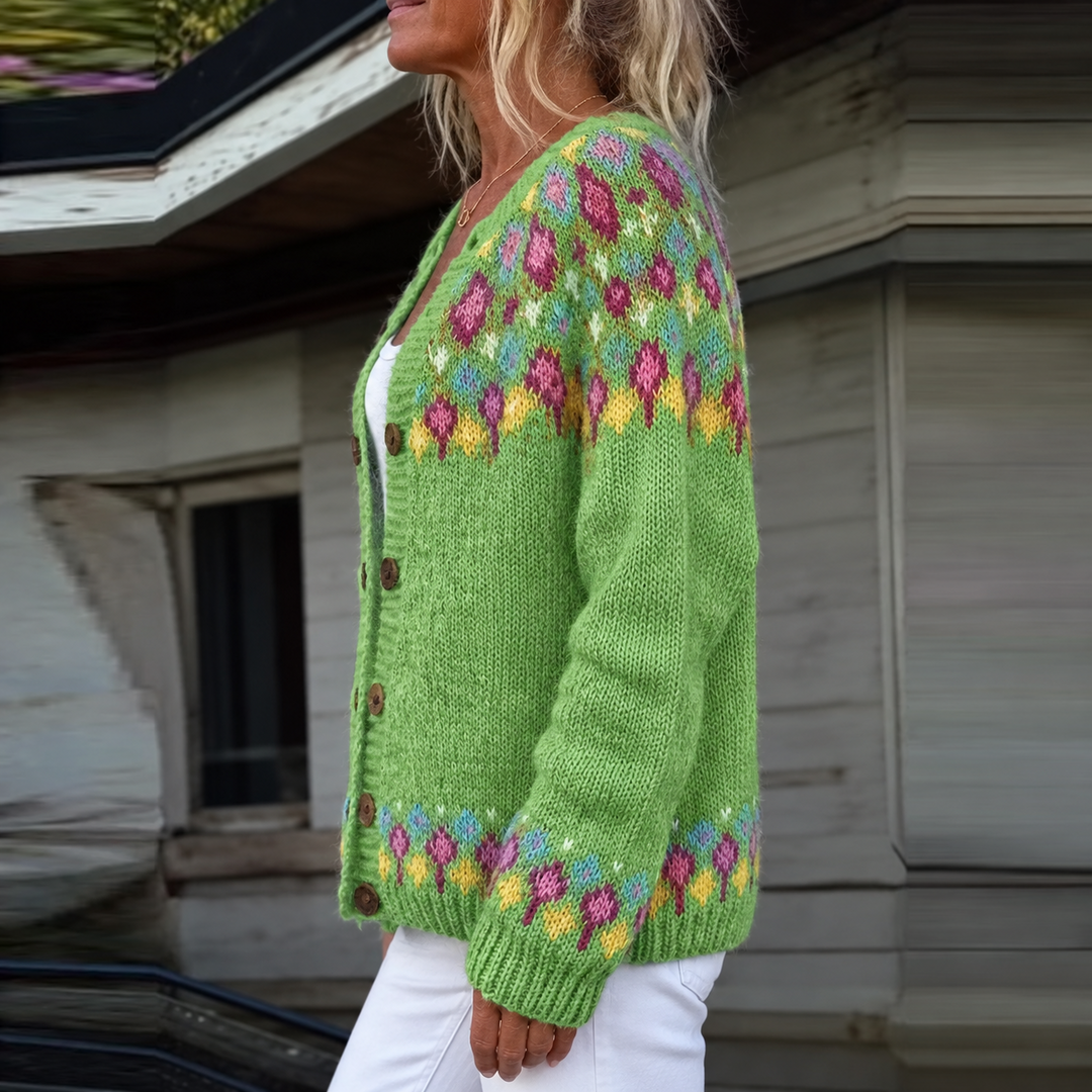 Rosalie Floral-Yoke Knit Cardigan