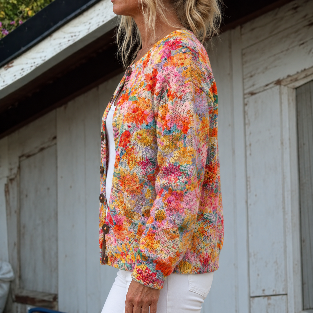 Helene Painterly Botanical Knit Cardigan