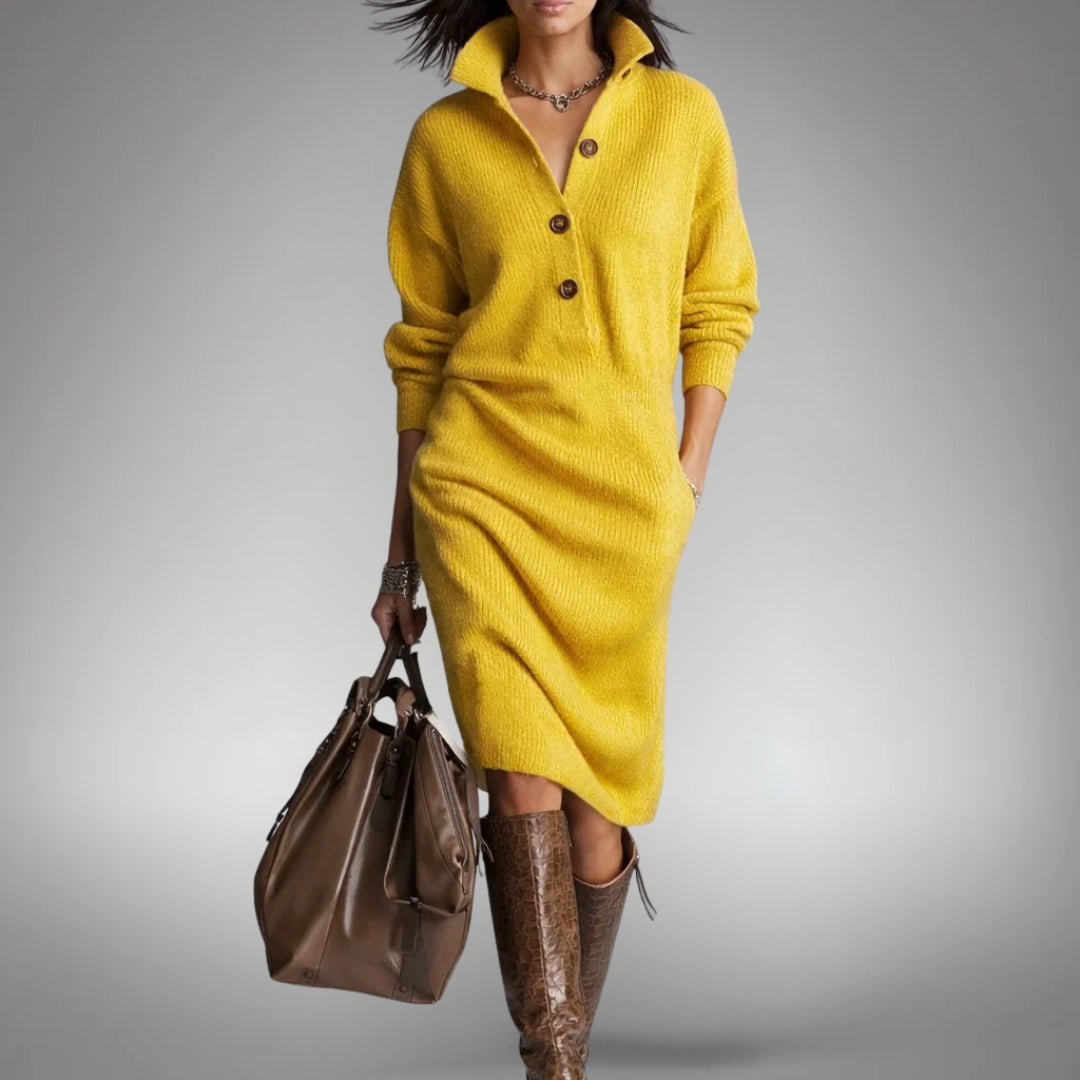 Eliana Button-Collar Knit Dress