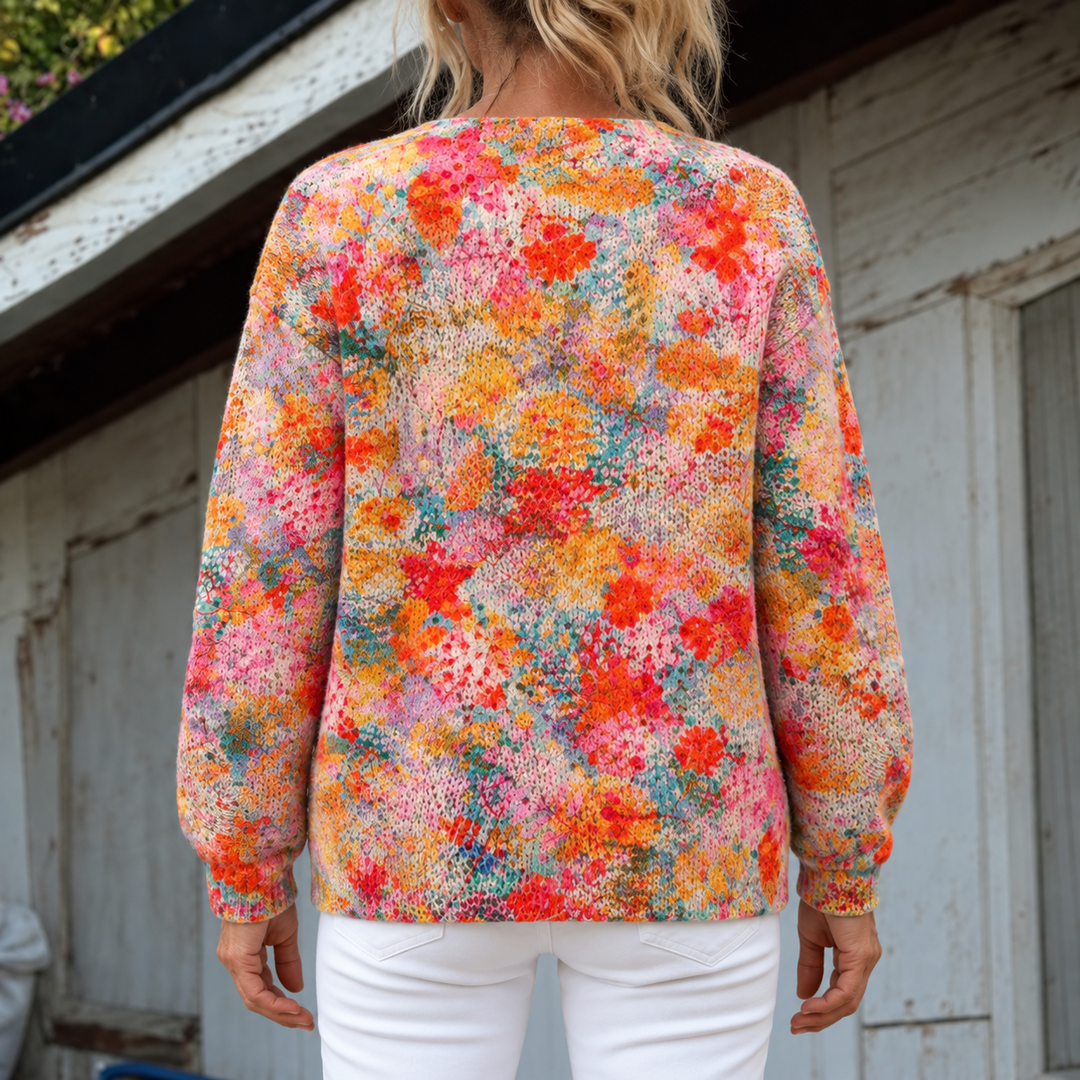 Helene Painterly Botanical Knit Cardigan