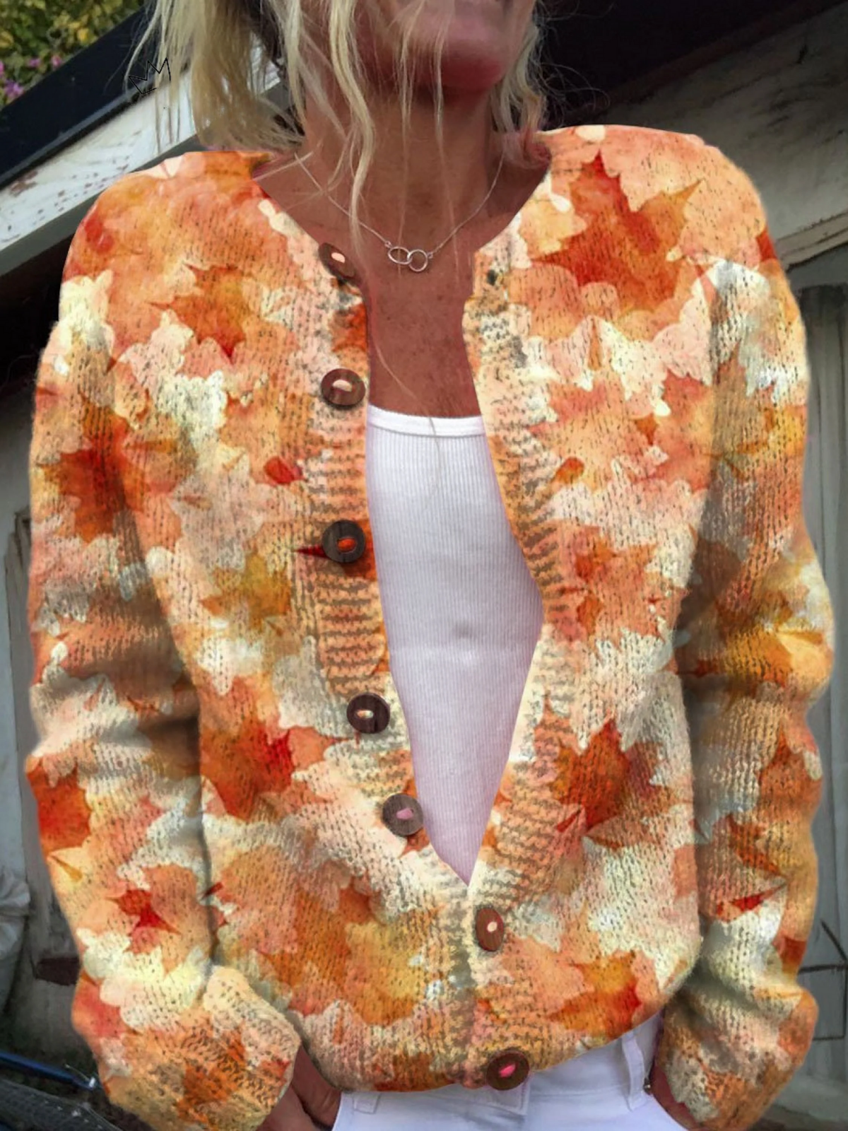 Brielle Autumn-Leaf Knit Cardigan