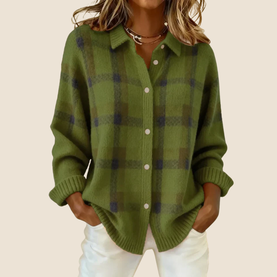 Harper Olive Plaid Knit Cardigan