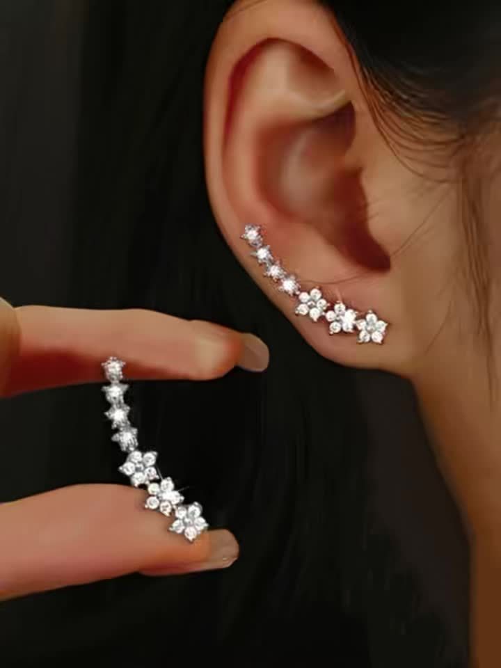 Elara Floral Stone Ear Climbers
