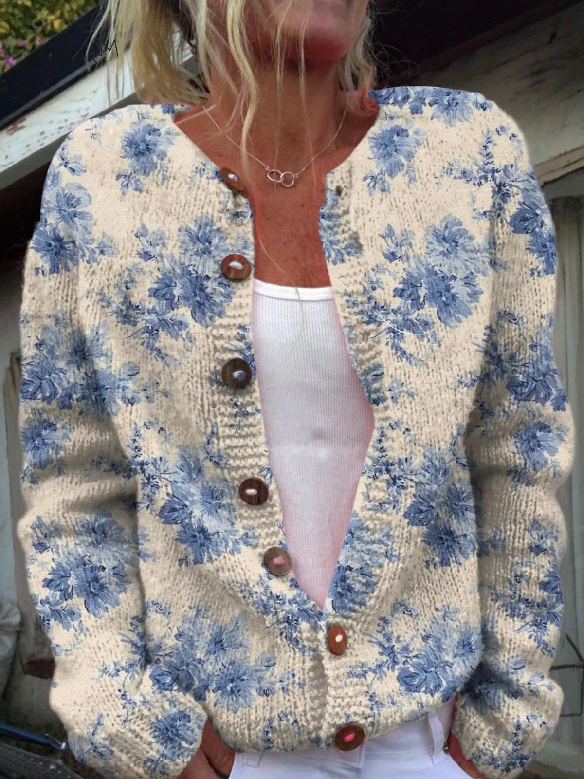 Daisy Blue Floral Knit Cardigan