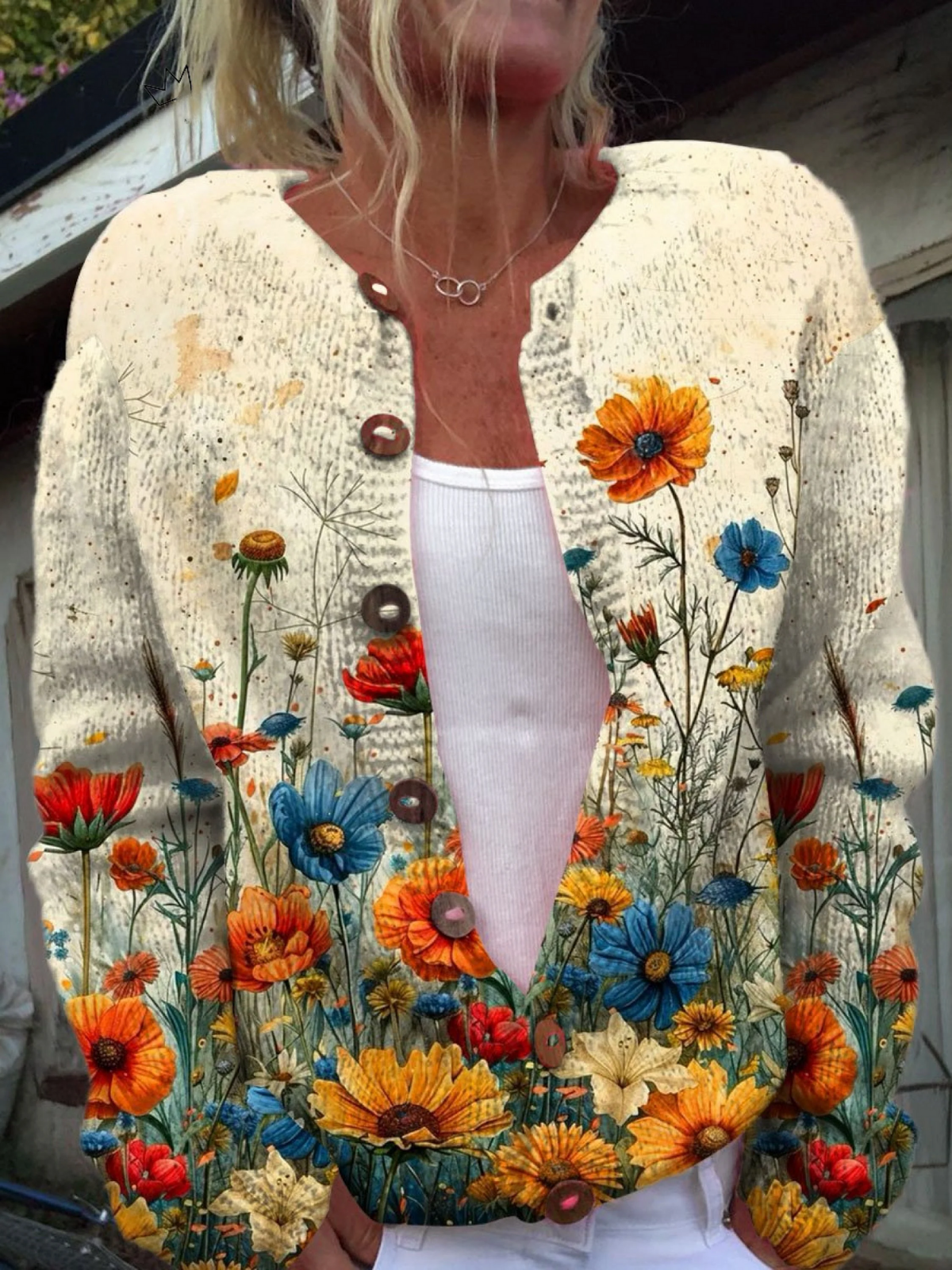 Tamsin Wildflower-Print Knit Cardigan