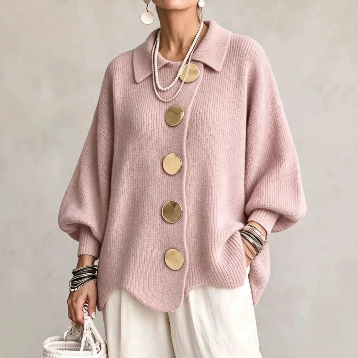 Karina Oversized Statement-Button Cardigan