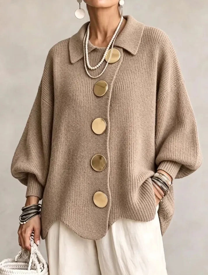 Karina Oversized Statement-Button Cardigan