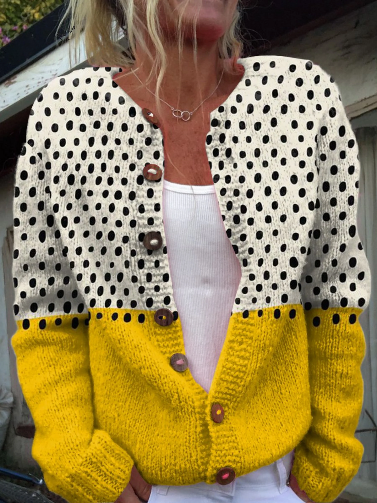 Juna Polka-Dot Colorblock Cardigan