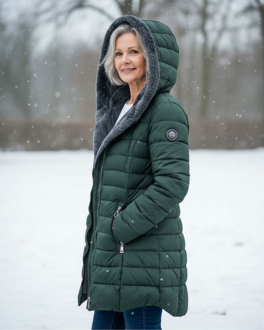 Olivia Plush-Hood Quilted Winter Coat