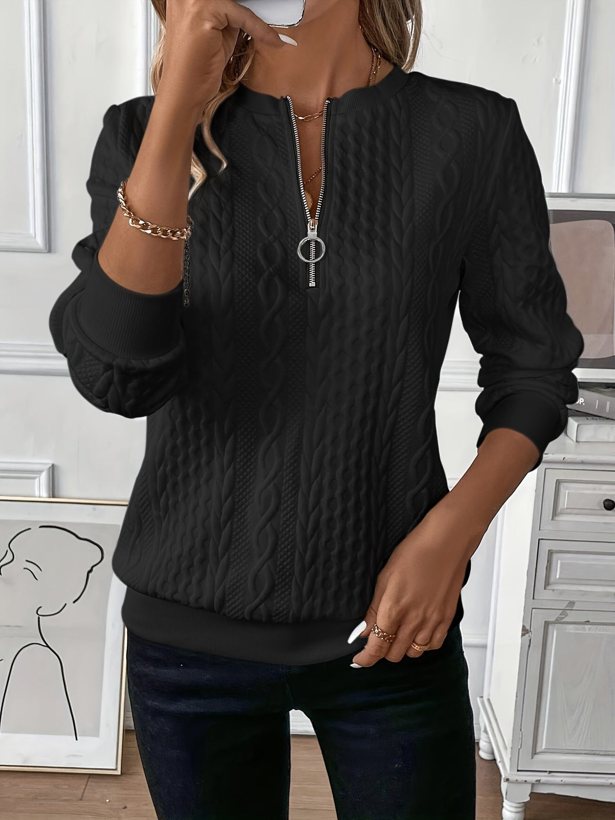 Juliette Cable-Knit Zip Sweater