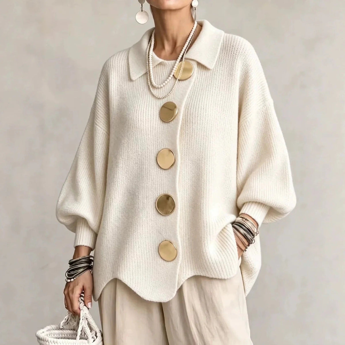 Karina Oversized Statement-Button Cardigan