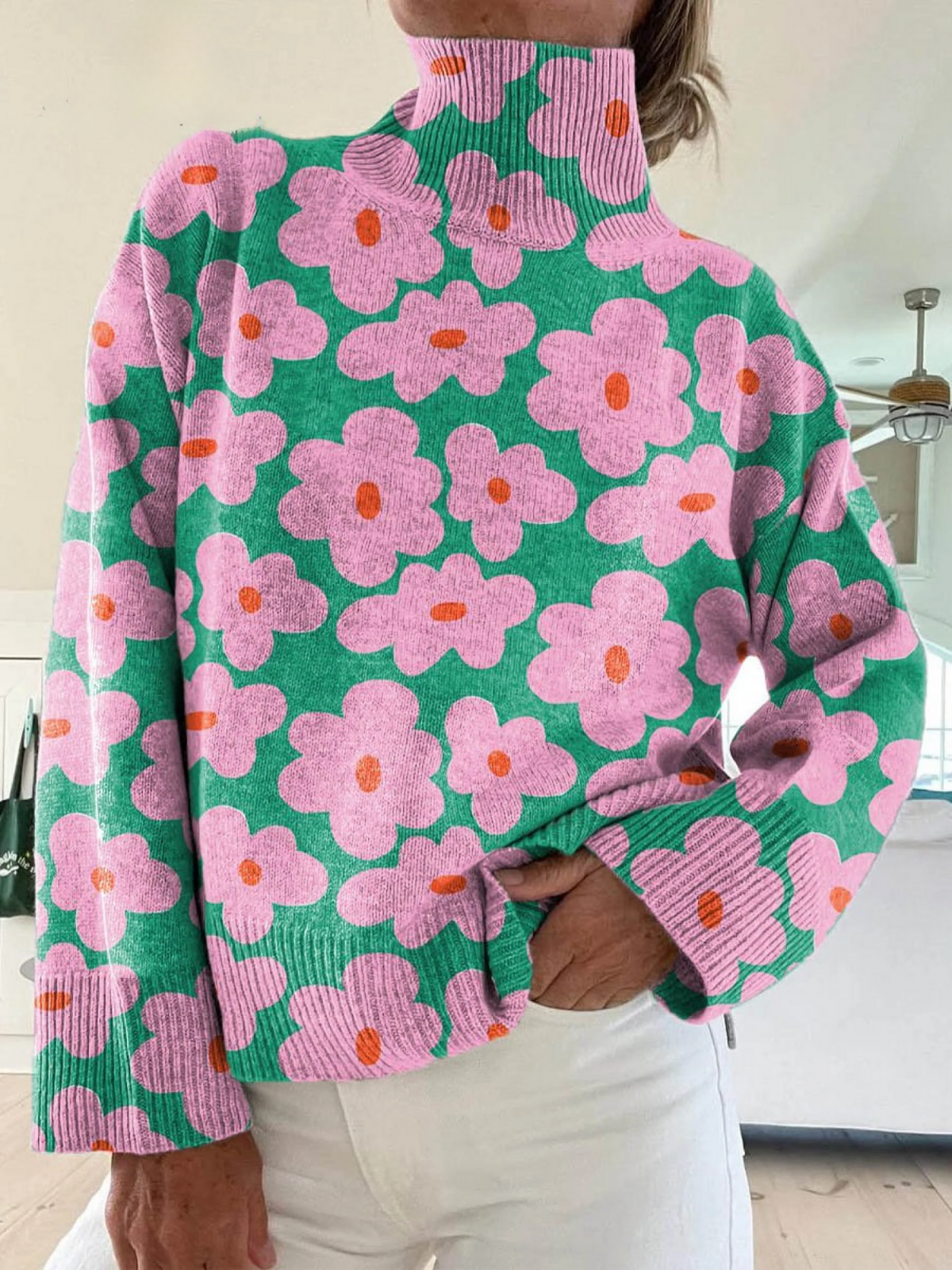 Hannah Bold Floral Turtleneck Sweater