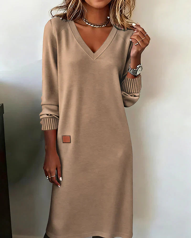 Celia Striped-Cuff Sweater Dress