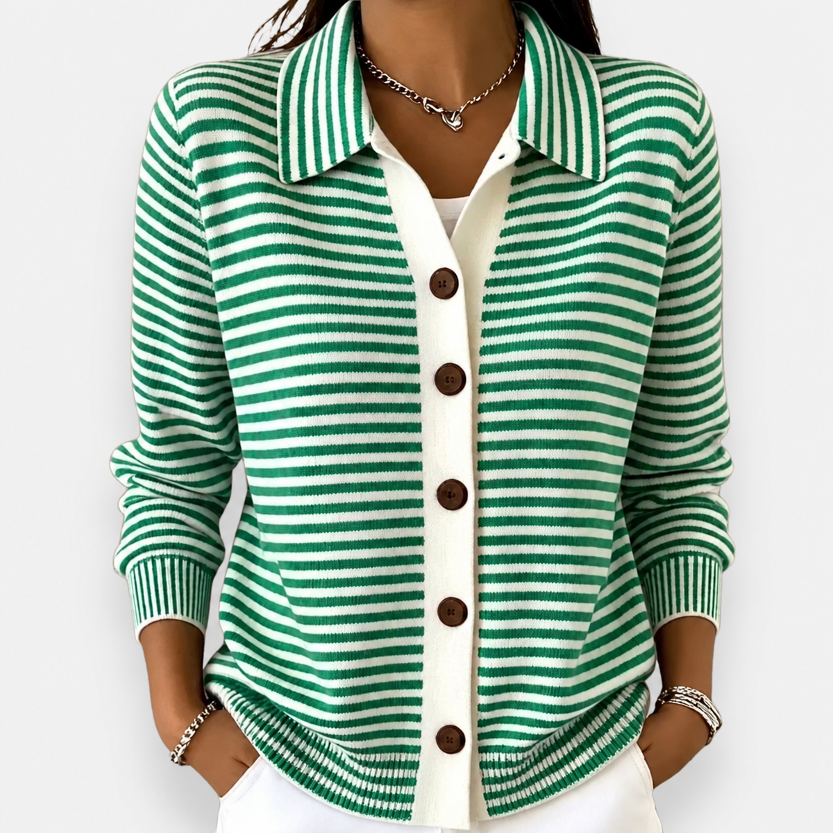 Nola Striped Collared Knit Cardigan