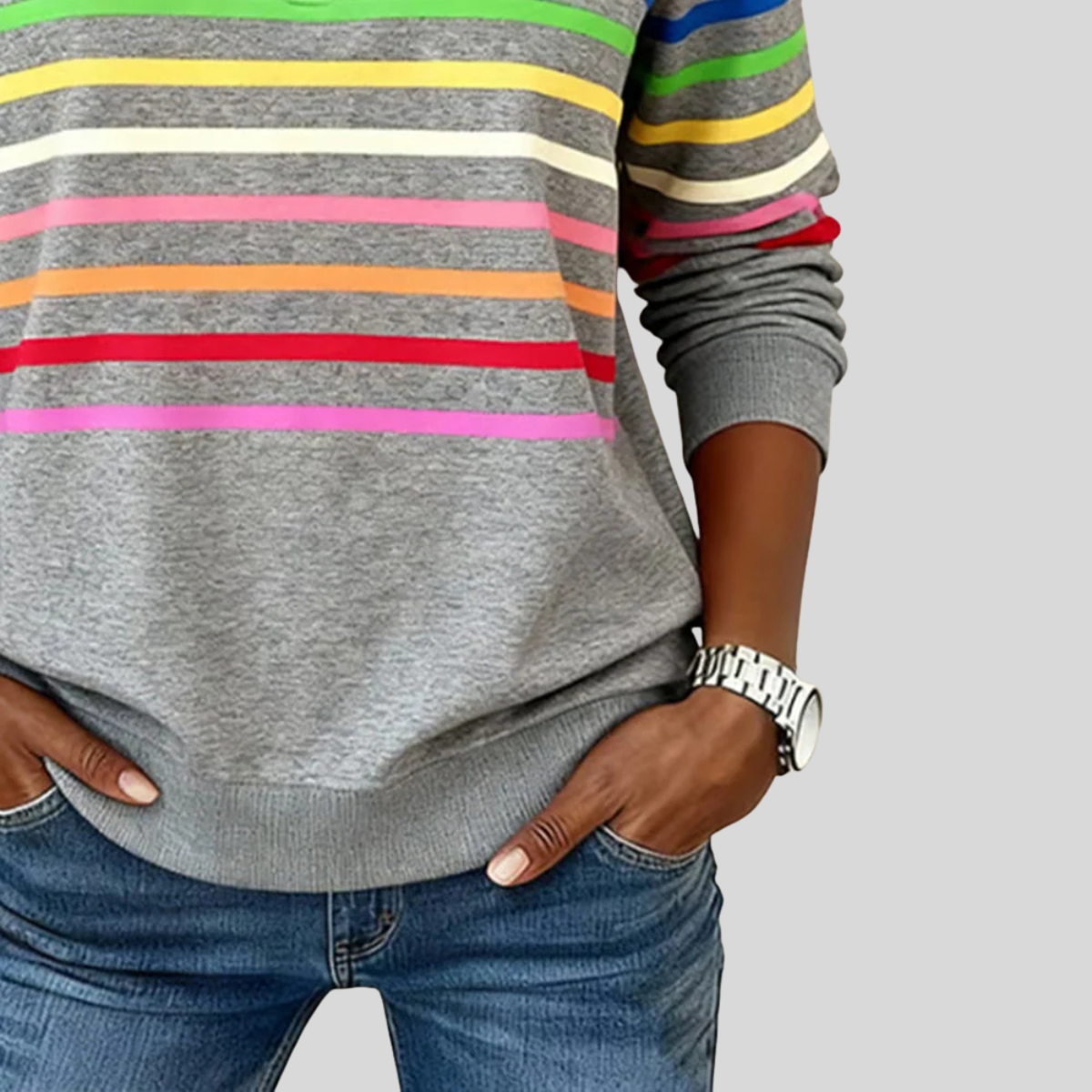 Corabelle Rainbow Stripe Quarter-Zip Sweatshirt