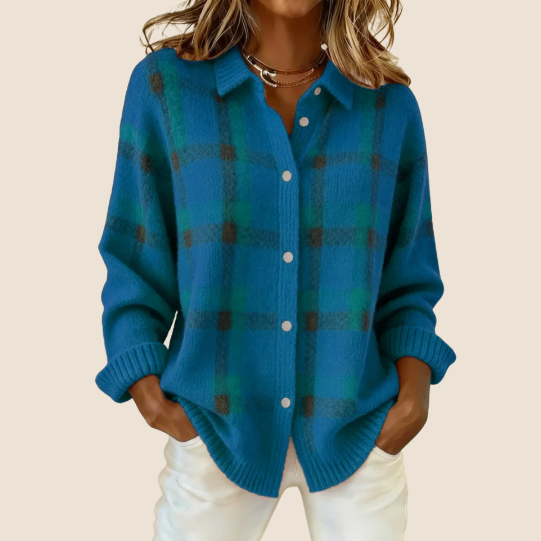 Harlow Teal Plaid Knit Cardigan
