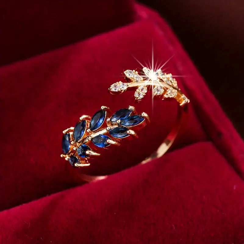 Iris Blue Leaf Open Ring