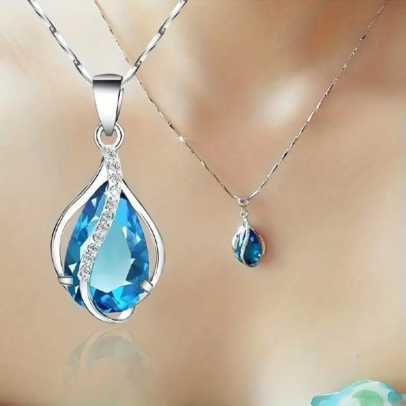 Marina Blue Teardrop Pendant Necklace