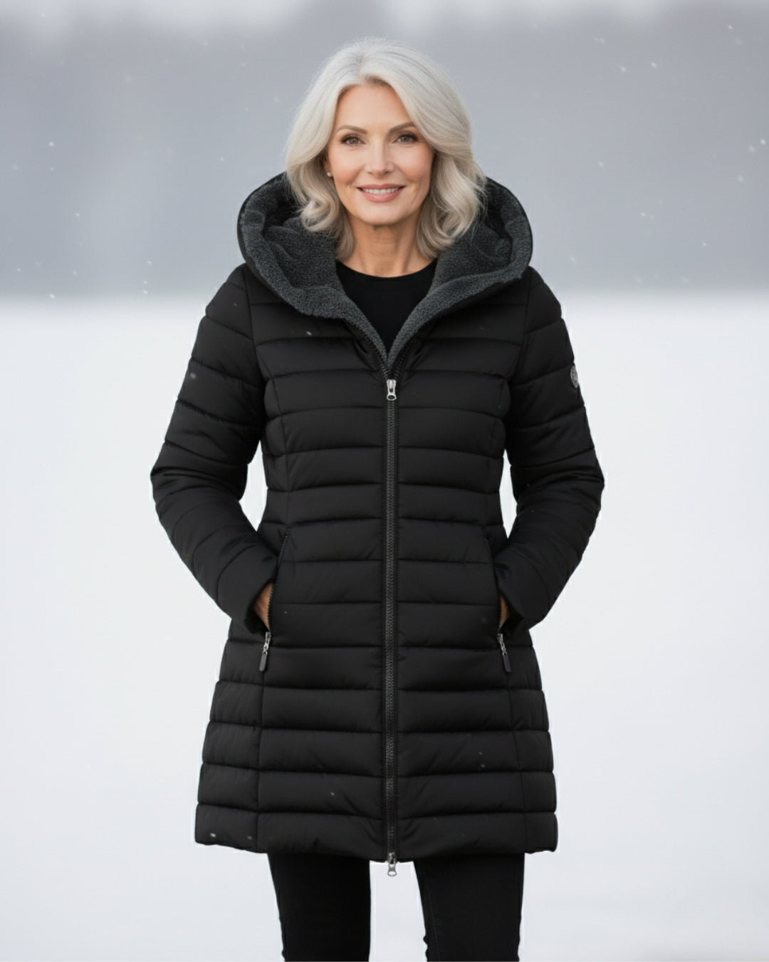 Olivia Plush-Hood Quilted Winter Coat