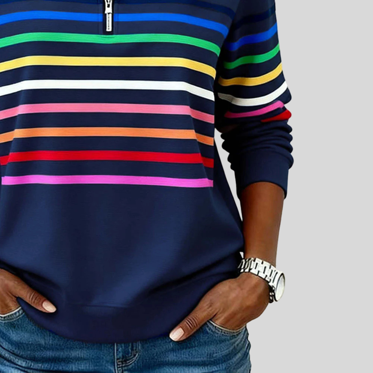 Corabelle Rainbow Stripe Quarter-Zip Sweatshirt