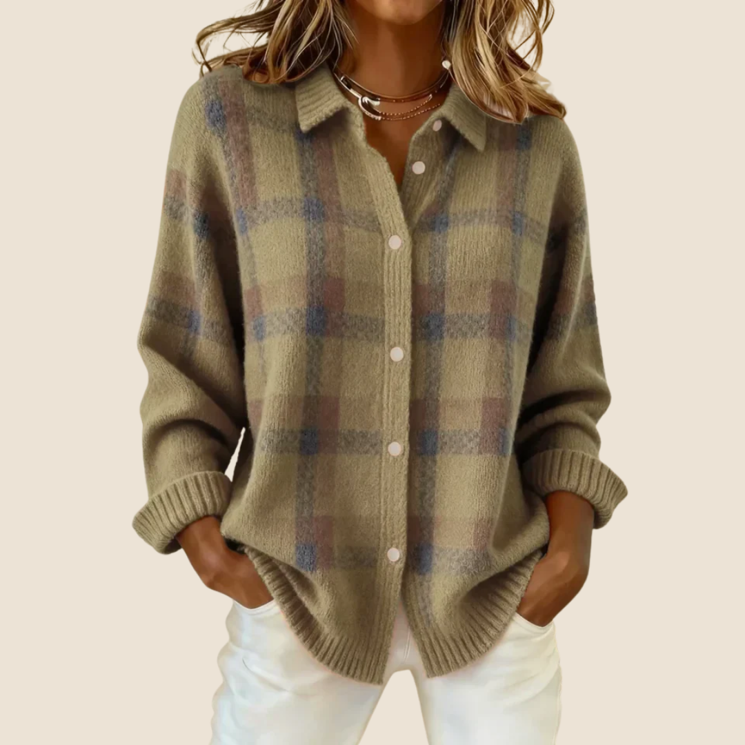 Hazel Taupe Plaid Knit Cardigan
