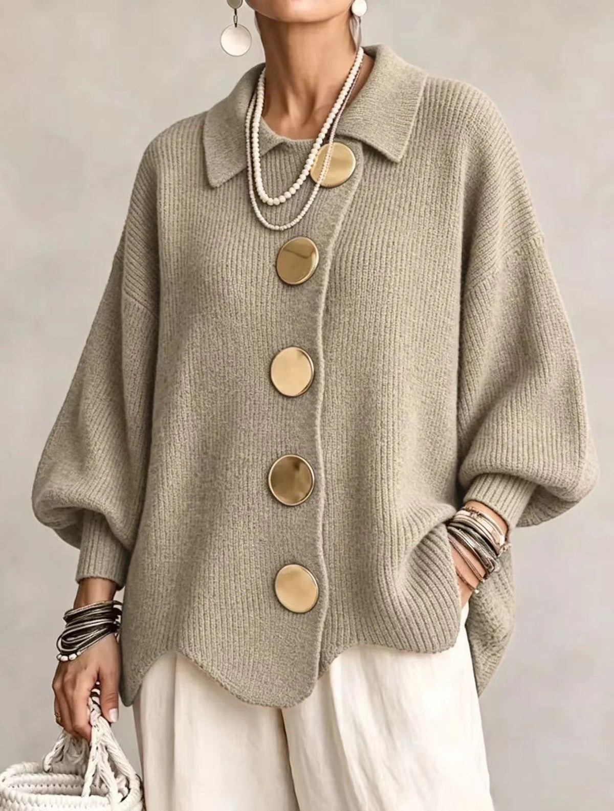 Karina Oversized Statement-Button Cardigan