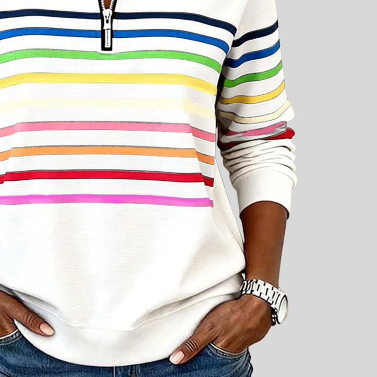 Corabelle Rainbow Stripe Quarter-Zip Sweatshirt